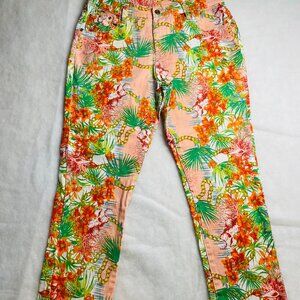 DG2 By Diane Gilamn Womens Orange High Rise Floral Print Ankle Jeans Size 14P